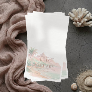 Tropical Watercolor Island Sunset Wedding Napkin