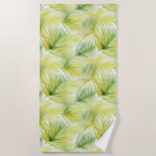 Tropical Watercolor Leaves Beach Towel