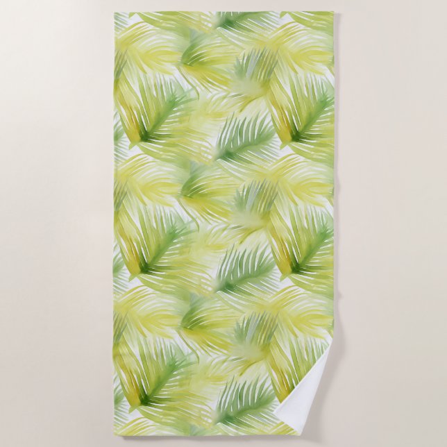 Tropical Watercolor Leaves Beach Towel (Front)