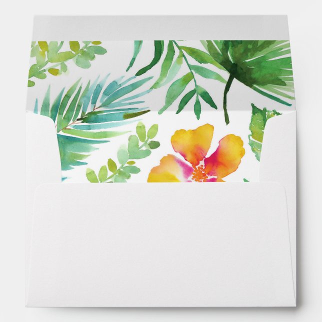 Tropical Watercolor Leaves Envelope with Liner (Back (Bottom))