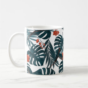 Tropical watercolor, leaves, flowers, hummingbirds coffee mug