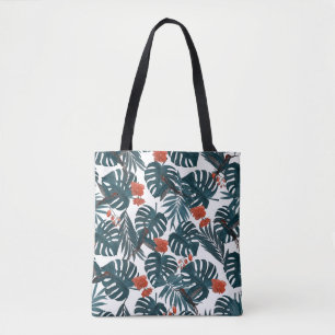 Tropical watercolor, leaves, flowers, hummingbirds tote bag