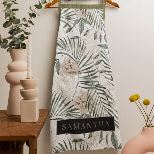 Tropical Watercolor Leaves & Flowers Pattern Apron