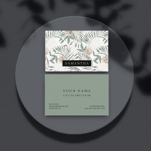 Tropical Watercolor Leaves & Flowers Pattern Business Card