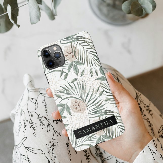 Tropical Watercolor Leaves & Flowers Pattern iPhone Case (Creator Uploaded)