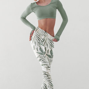 Tropical Watercolor Leaves & Flowers Pattern Leggings