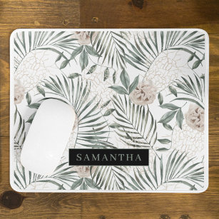 Tropical Watercolor Leaves & Flowers Pattern Mouse Pad