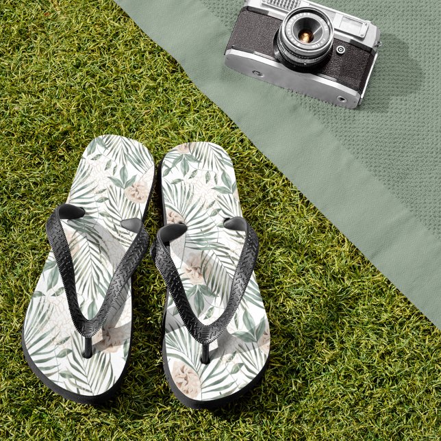 Tropical Watercolor Leaves & Flowers Pattern Thongs (Creator Uploaded)