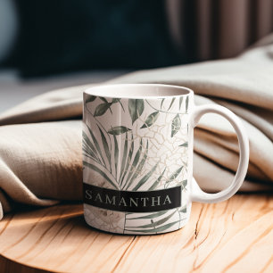 Tropical Watercolor Leaves & Flowers Pattern Two-Tone Coffee Mug