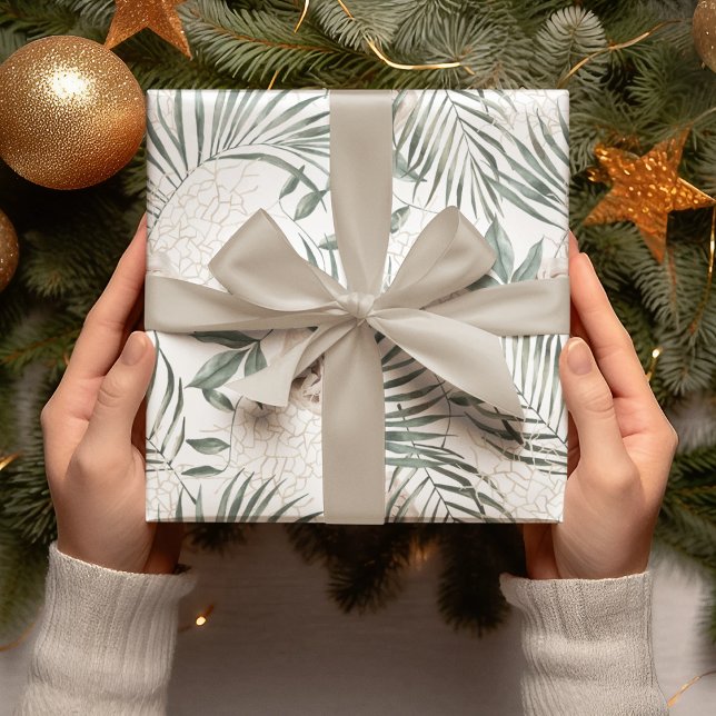 Tropical Watercolor Leaves & Flowers Pattern Wrapping Paper (Creator Uploaded)