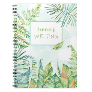 Tropical Watercolor Leaves Scene Notebook