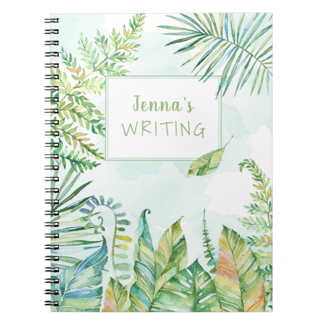 Tropical Watercolor Leaves Scene Notebook (Front)