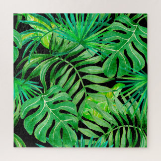 Tropical Watercolor Leaves: Seamless Elegance. Jigsaw Puzzle