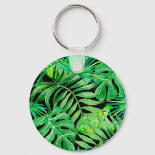Tropical Watercolor Leaves: Seamless Elegance. Key Ring