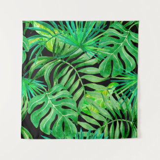 Tropical Watercolor Leaves: Seamless Elegance. Tapestry
