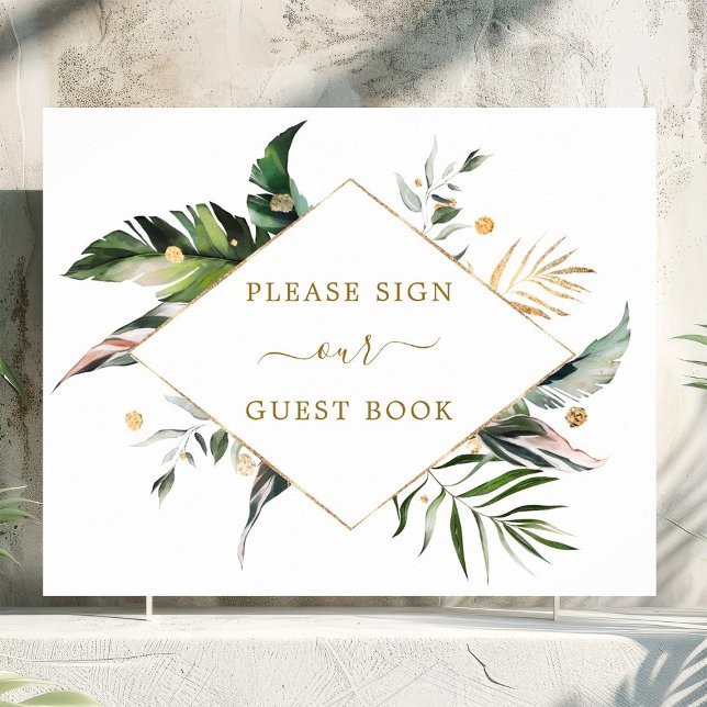 Tropical Watercolor Leaves Wedding Guest Book Sign (Creator Uploaded)