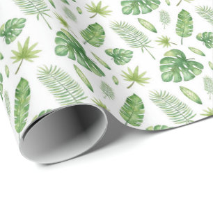 Tropical Watercolor Leaves Wrapping Paper