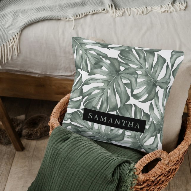 Tropical Watercolor Modern Oasis Leaves Pattern Cushion (Creator Uploaded)