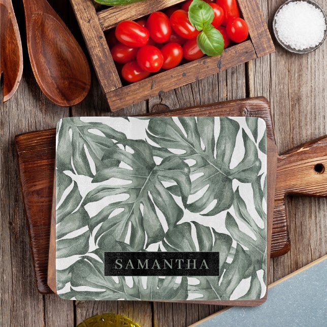 Tropical Watercolor Modern Oasis Leaves Pattern Cutting Board (Creator Uploaded)