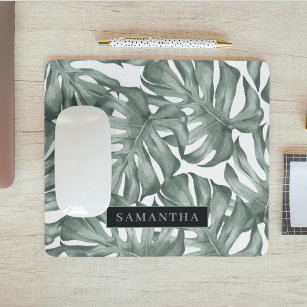 Tropical Watercolor Modern Oasis Leaves Pattern Mouse Pad