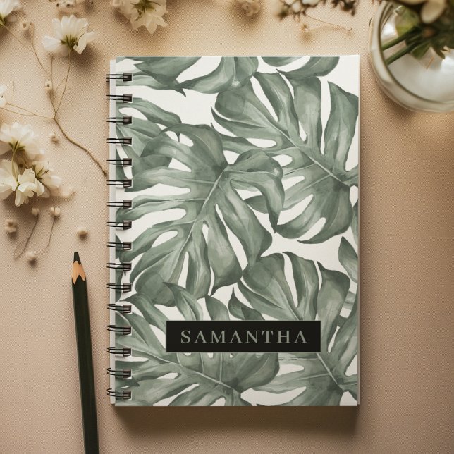 Tropical Watercolor Modern Oasis Leaves Pattern Notebook (Creator Uploaded)