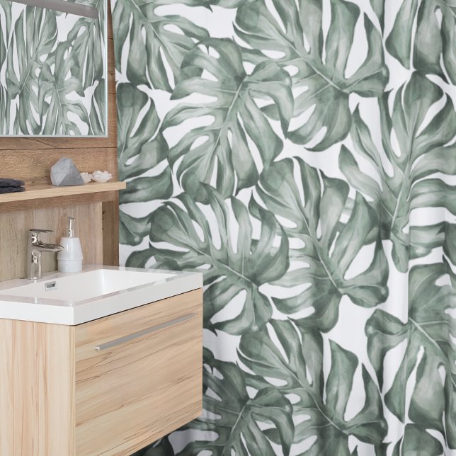Tropical Watercolor Modern Oasis Leaves Pattern Shower Curtain (Creator Uploaded)