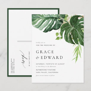 Tropical Watercolor Monstera Destination Wedding Invitation Postcard