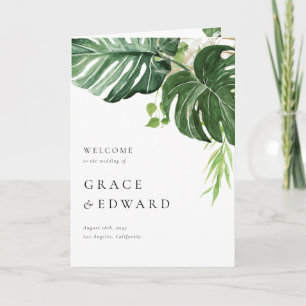 Tropical Watercolor Monstera Leaf Summer Wedding Program