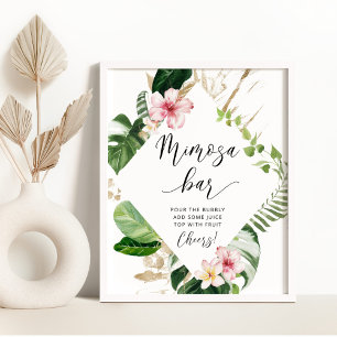 Tropical watercolor Monstera mimosa bar sign