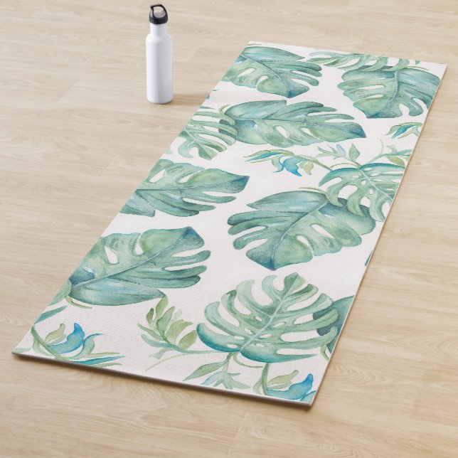 Tropical Watercolor Monstera Yoga Mats (In Situ)