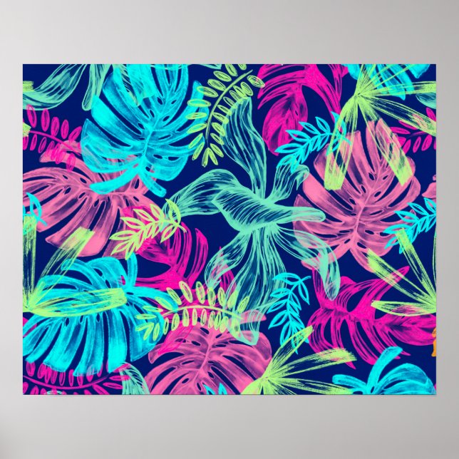 Tropical Watercolor Neon Leaves Artwork | Poster (Front)