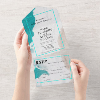 Tropical watercolor Ocean Beach wedding All In One Invitation