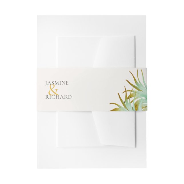 Tropical Watercolor Palm Destination Wedding Invitation Belly Band (Front Example)