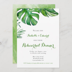 Tropical Watercolor Palm Leaves Rehearsal Dinner Invitation