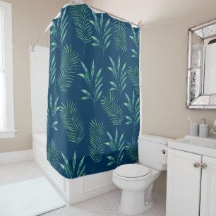 Tropical Watercolor Palm Leaves  Shower Curtain