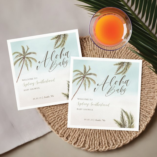 Tropical Watercolor Palm Trees Baby Shower Welcome Napkin (Tropical Watercolor Palm Trees Baby Shower Welcome Napkins)