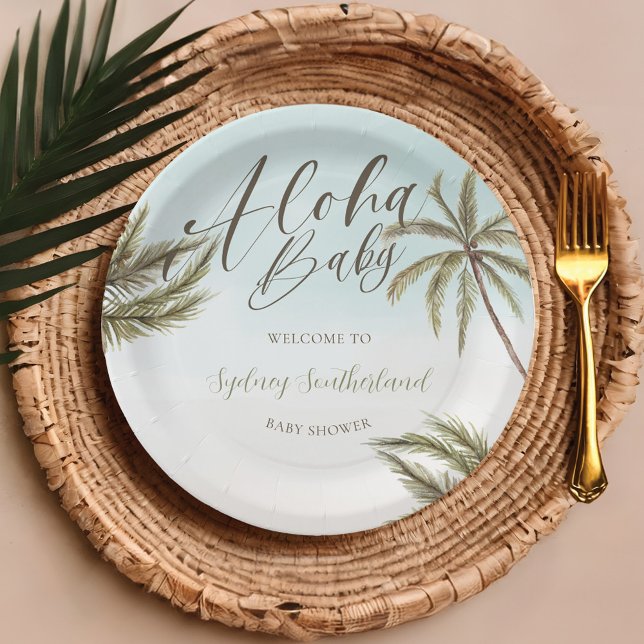 Tropical Watercolor Palm Trees Baby Shower Welcome Paper Plate (Tropical Watercolor Palm Trees Baby Shower Welcome Paper Plates)