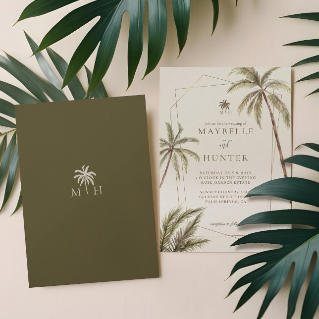 Tropical Watercolor Palm Trees Bohemian Wedding Invitation (Tropical Watercolor Palm Trees Bohemian Wedding Invitation)