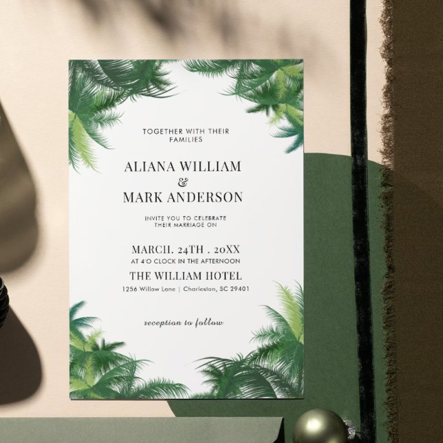 Tropical Watercolor Palm Trees Boho Wedding  Invitation (Creator Uploaded)