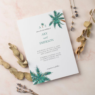 Tropical Watercolor Palm Trees Boho Wedding Photo Invitation