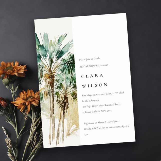 Tropical Watercolor Palm Trees Bridal Shower Invitation (Creator Uploaded)