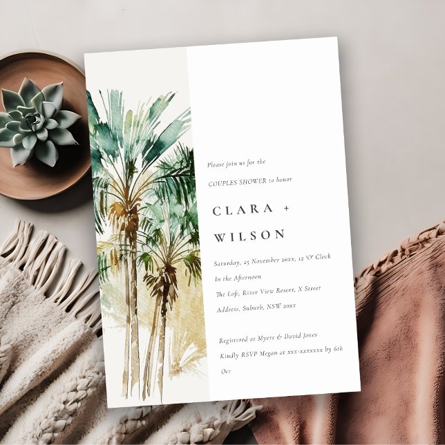 Tropical Watercolor Palm Trees Couples Shower Invitation (Creator Uploaded)