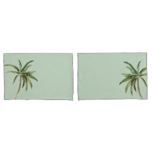 Tropical Watercolor Palm Trees Light Green Pillowcase