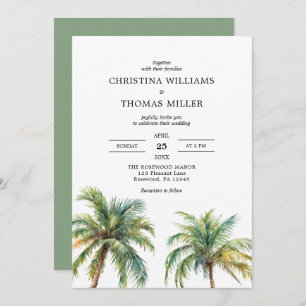 Tropical Watercolor Palm Trees Wedding Invitation