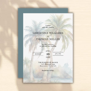 Tropical Watercolor Palm Trees Wedding Invitation