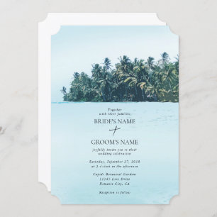 Tropical Watercolor Palms & Beach Wedding Invitation