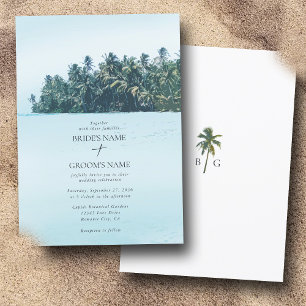 Tropical Watercolor Palms & Beach Wedding Invitation