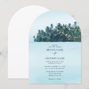 Tropical Watercolor Palms & Beach Wedding Invitation