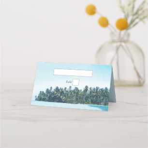 Tropical Watercolor Palms & Beach Wedding Place Card