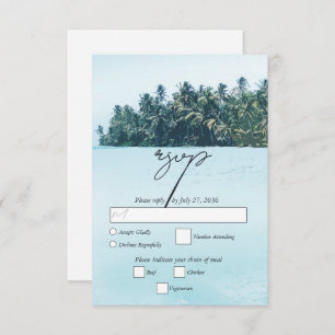 Tropical Watercolor Palms & Beach Wedding RSVP Card